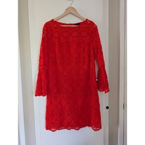 J Crew Orange Red Floral Eyelet‎ Bell Sleeve Short Dress Tomato Girl Vacation M